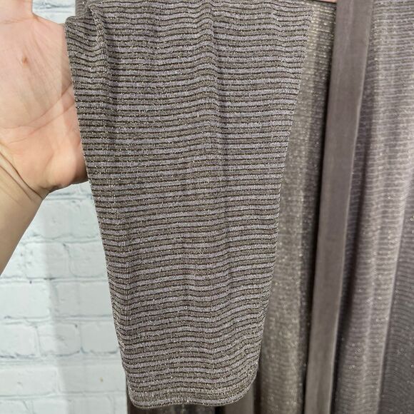 Chicos Travelers Cardigan Women XL Tan Glitter Slinky Flowy Office Preppy Duster - Picture 8 of 12